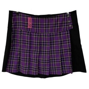 NWT Tripp NYC Purple Black Plaid Pleated Mini Skirt Goth Y2K Punk School Girl 16
